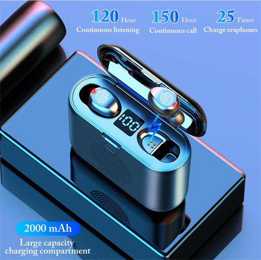 

Newest 2 In 1 TWS F9 Mini wireless Speaker Bluetooth 5.0 Earphone headphones Smart Touch Sports Stereo Wireless Headset 9D Surround Sound, Black