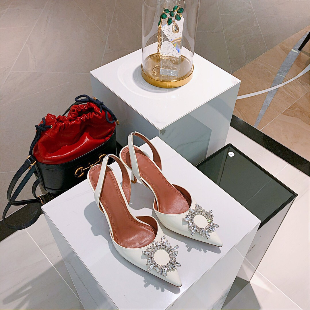 

Casual Designer Sexy lady fashion women pumps white patent leather crystal point toe high slingback heels shoes brand new designer Pumps