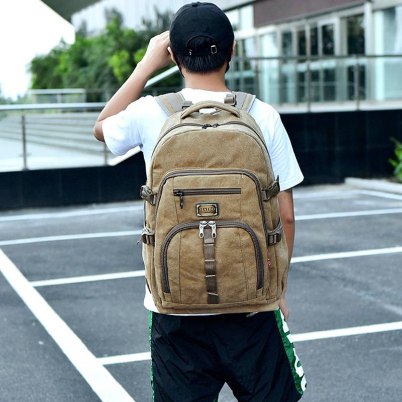 

Travel Hiking Mountaineering Large Capacity Camping Cycling Sports Outdoor Backpack Casual Storage Canvas Climbing Zipper, Brown
