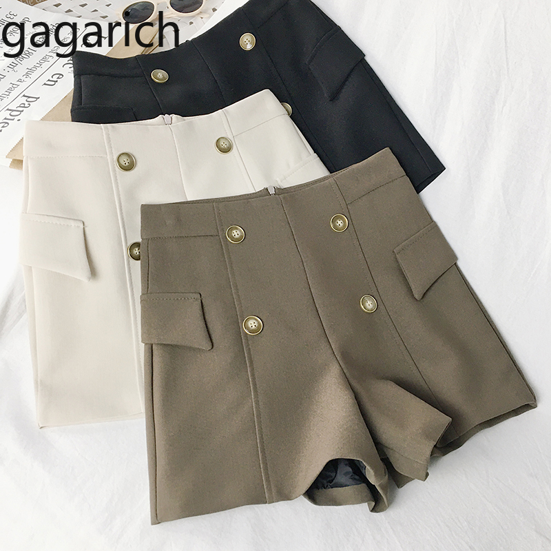 

Gagarich Women Summer Fashion Shorts Ladies Double Breasted High Waist A Line Casual Wide Leg Shorts Solid Back Zipper Female, Black