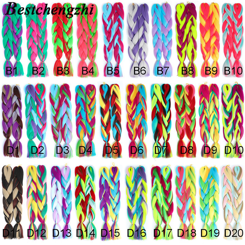 

24 inch Jumbo Braids Long Ombre Jumbo 100g/pc Synthetic Braiding Hair Crochet Blonde Pink Blue Grey Hair Extensions African, 17