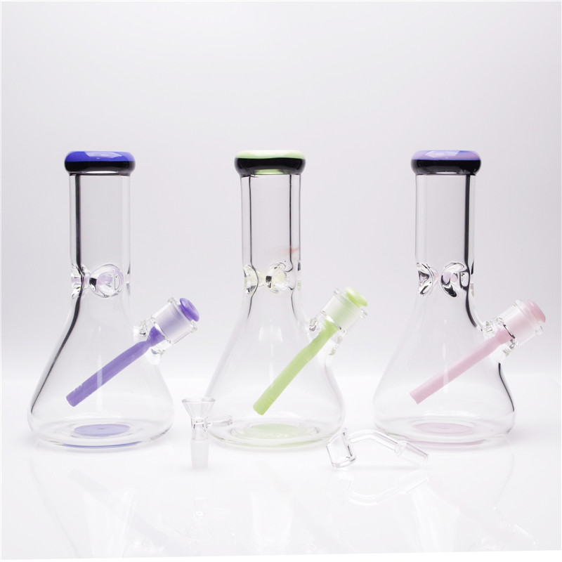 

10inch Clear Beaker Glass Bong Double Color Edge Smoking Pipe with Color Downstem 1 clear bowl and give 1 Quartz Banger for gift