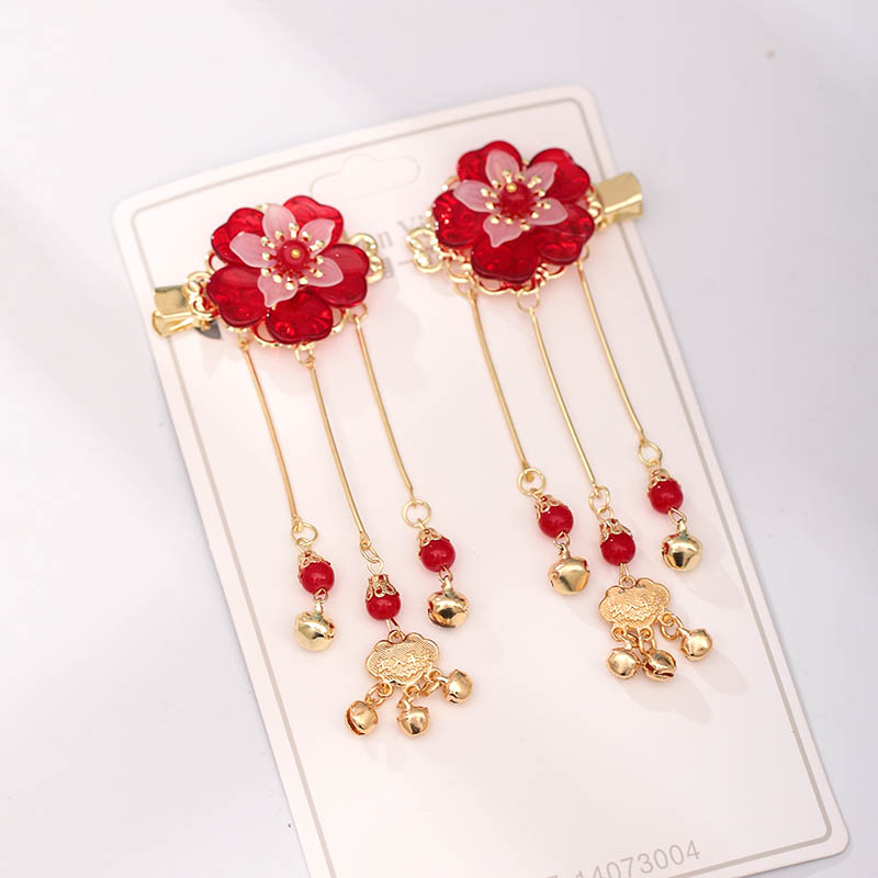 

Other Chinese Women Hair Step Shake Clips Long Tassel Pendant Pin Red Flower Headpeice Bride Wedding Headdress VL