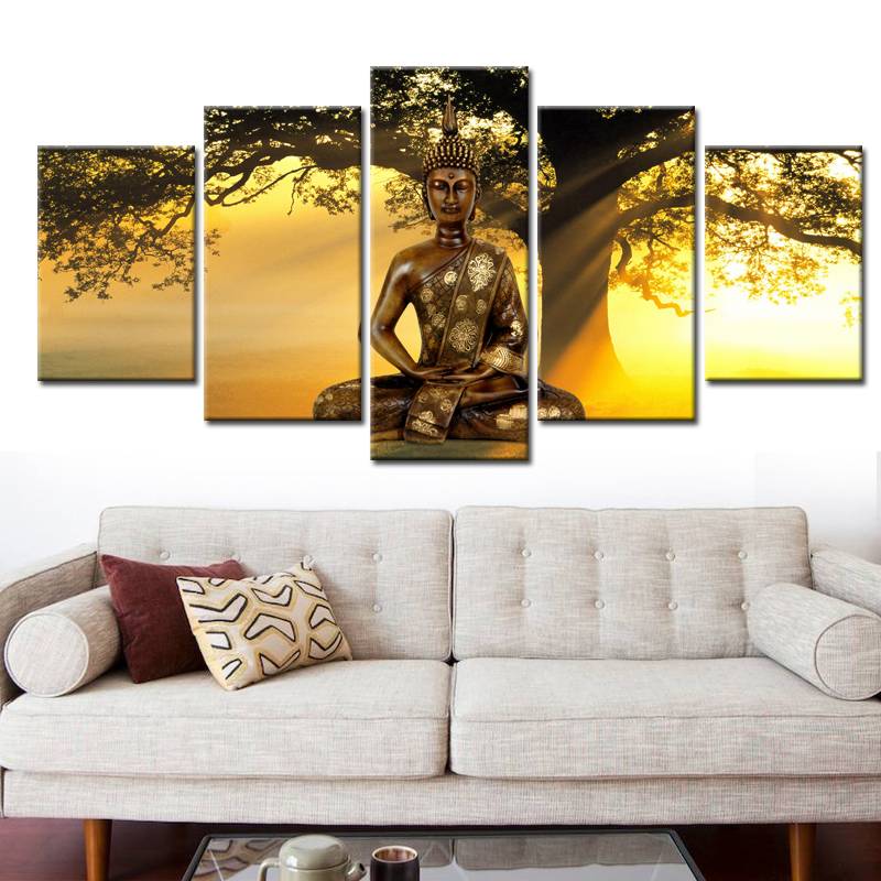 

Modern Landscape Canvas Print Modern Fashion Wall Art the Buddha Trees in the Setting Sun for Home Decoration No Frame