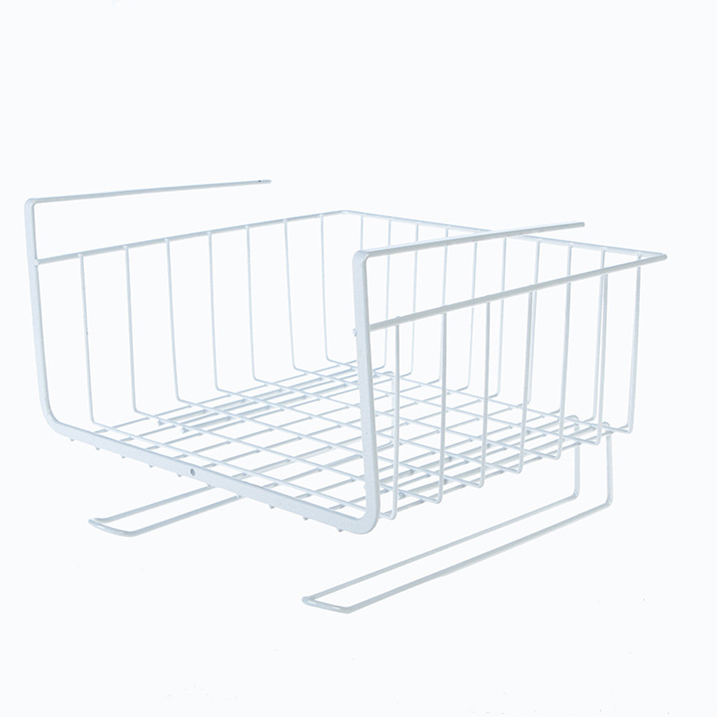 Vintage Wall Mount Storage Basket Metal Wire Wall Hanging Basket Storage Organizer Bin Shelf for Bathroom Kitchen White 1PC