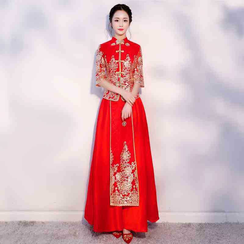 

2018 Red Cheongsam Sexy Qipao Dresses Long Chinese Traditional Wedding Dress Oriental Wedding Gowns Bride Traditions