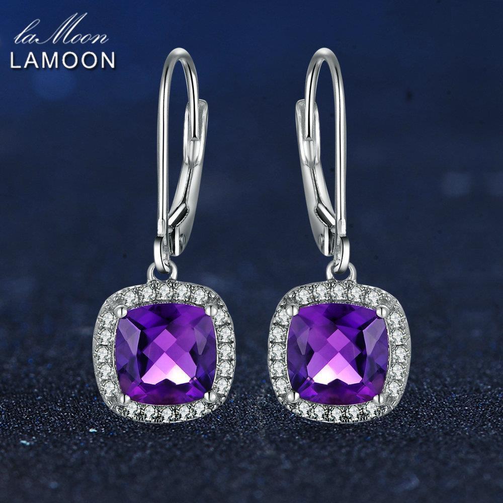Amatista Púrpura de Moda de joyería para Dama De Oro Blanco Plateado Pendientes pendiente Hoop