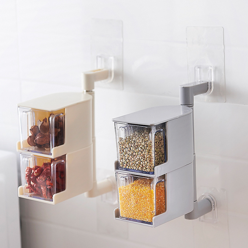 

Creative Multi-functional Kitchen Seasoning Box Adhesive Containers Condiment Bottles Wall Hangers Plastic Container with Lid