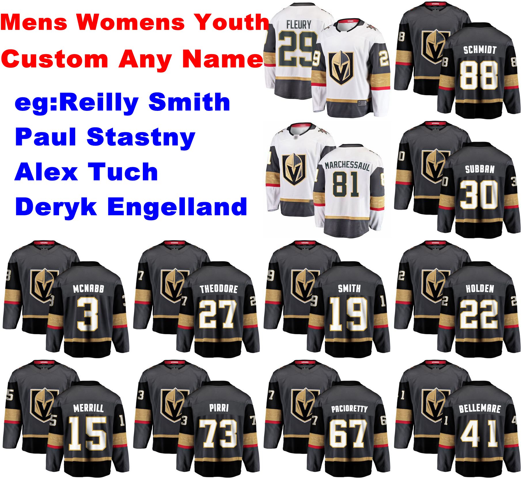 

Vegas Golden Knights Jerseys Reilly Smith Jersey Nicolas Hague Paul Stastny Engelland Alex Tuch Ice Hockey Jerseys Womens Customize Stitched, Youth black home
