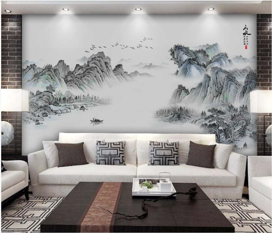 

3d photo wallpaper custom mural Chinese style artistic abstraction ink landscape background Home decor living room wallpaper for walls 3 d, Non-woven wallpaper
