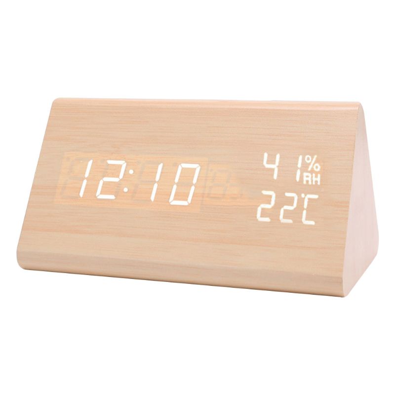 

Digital Clock Wooden Electronic LED Time Display Temperature and Humidity Detect Clock For Bedroom Alarm 72XF