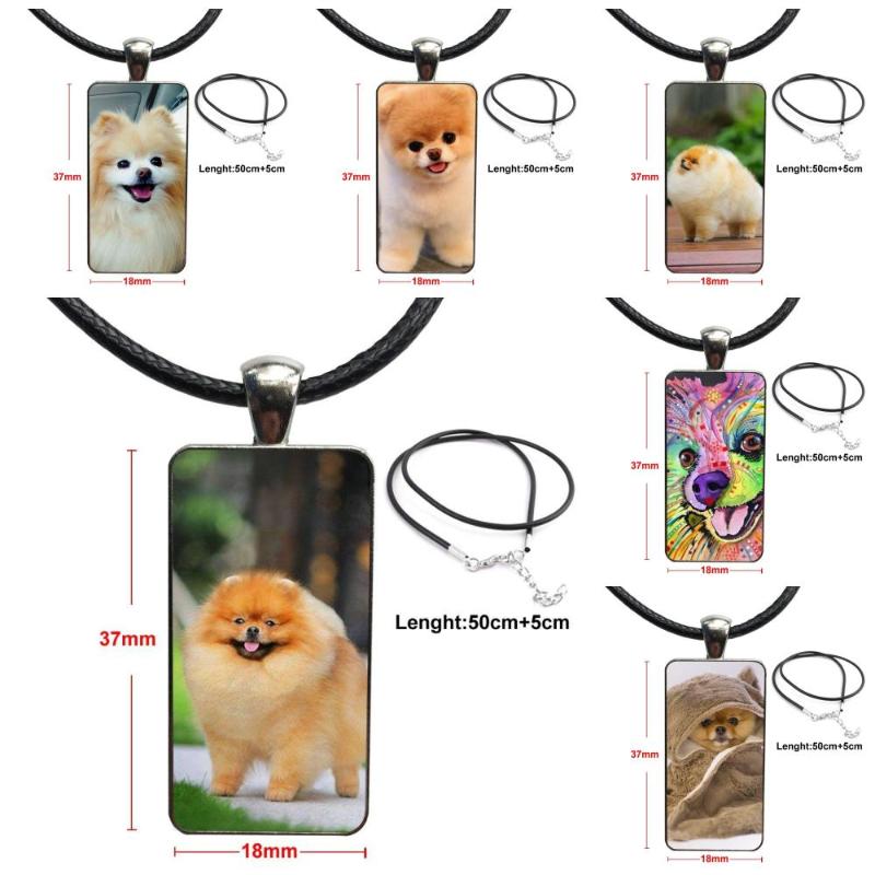 

For Valentine'S Day Gift Pomeranian Puppy Dog 11 Glass Pendant Necklace Handmade Half Pendant Rectangle Necklace