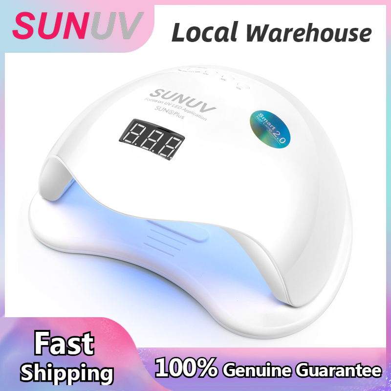 

SUNUV SUN5 PLUS 48W Nail Lamp UV LED Light Nail Dryer sun5plus Big Size for Dual Hands Gels Auto Sensor Bottom Tray LCD Display, White sun5plus