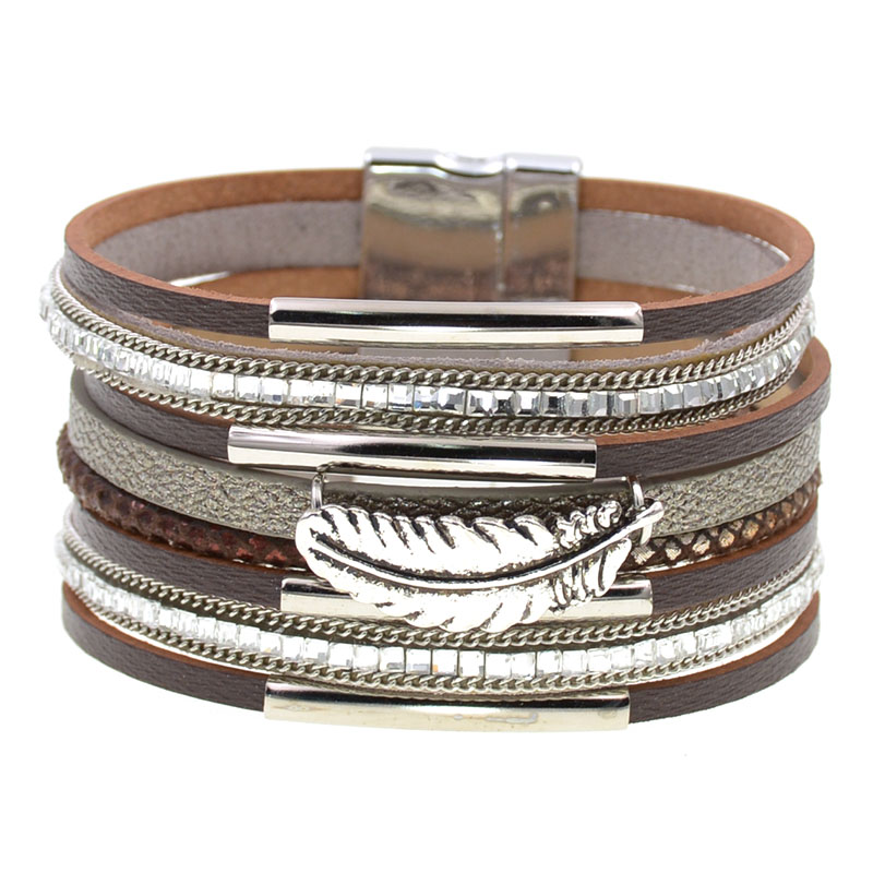 

women bracelet fashion leather bracelet Rhinestone Crystal feather for women Wrap Bracelets & Bangles Female jewelry
