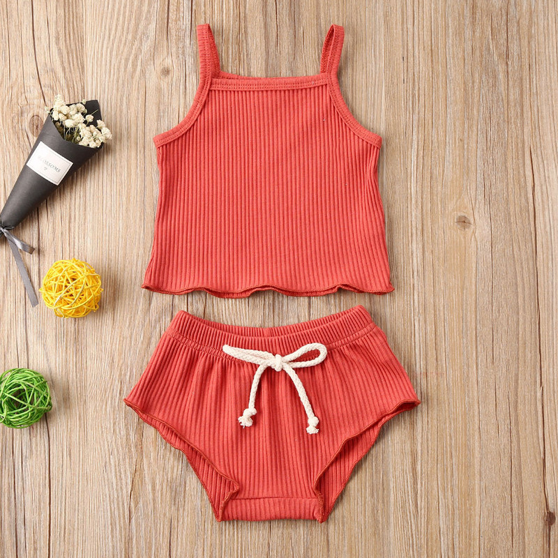 

Summer Newborn Infant Baby Girls Boys Sleeveless Solid Vest Tops Shorts Pants Outfits Clothes 2pcs Set