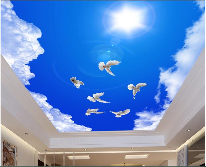 

3d ceiling murals wallpaper custom photo Beautiful blue sky and white clouds pigeon decor living room 3d wall murals wallpaper for walls 3 d, Non-woven
