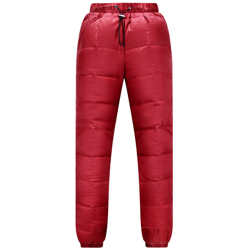 

New Hot Sale Women Outdoor Warm Elasticity Down Pants Winter Windproof Waterproof Ski Pants Camping Hiking Trousers, Red