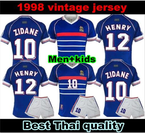 

10 ZIDANE 1998 FRANCE RETRO VINTAGE ZIDANE HENRY MAILLOT DE FOOT Thailand Quality soccer jerseys uniforms Football Jerseys shirt Men+kids yo, Blue