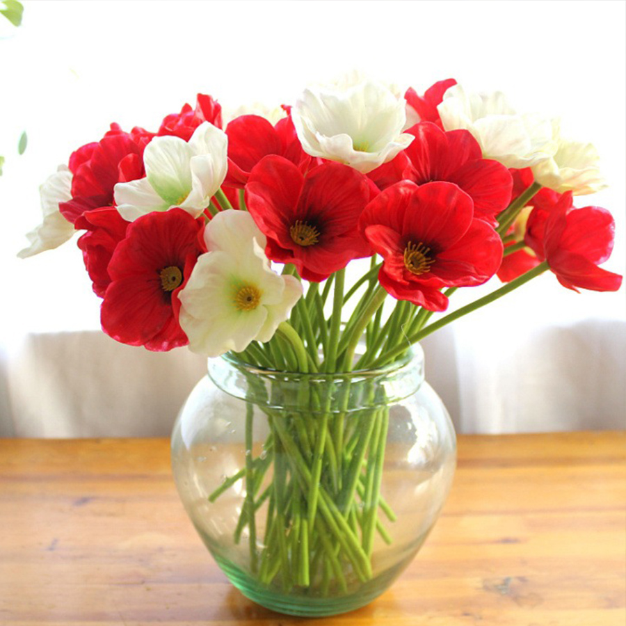 

10pcs High Quality Artificial Mini Real Touch PU Corn Poppies Decorative fake flowers for Wedding Party Bridal bridesmaid A11930, Beige