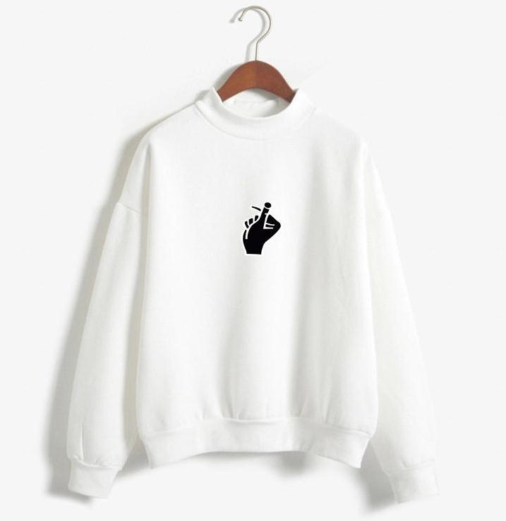 

Houthion Women' Sweater New Fashion Summer Temperament Loose Round Neck Multi-color Finger Print Sweater, Black