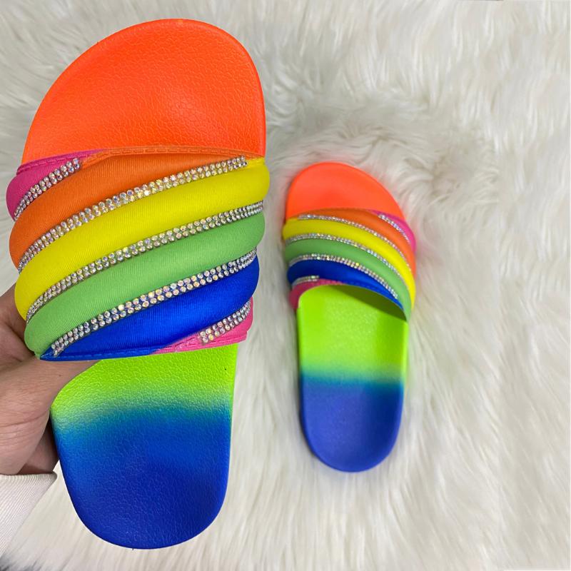 

Fashion Rhinestone Shoes Slippers Women Bling Beach Flip Flops Crystal Slides Female Slip On Casual Shoes Zapatos De Mujer#35, Multi