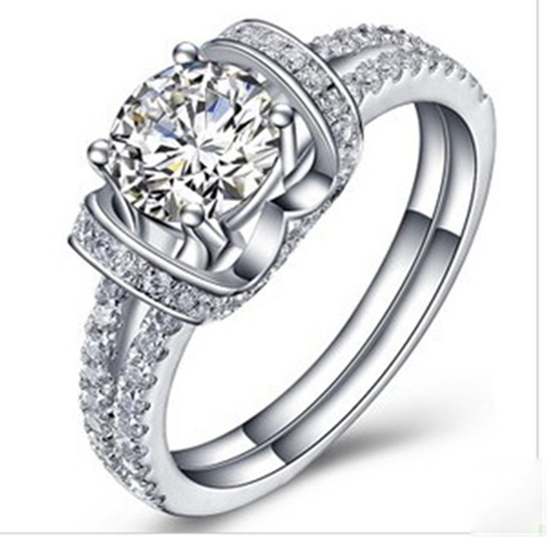 

1CT Sterling Silver Jewelry Marriage S925 Ring for Women NSCD Diamond Ring Engagement Jewelry Girl 18K White Gold Plated Jewelry with Box