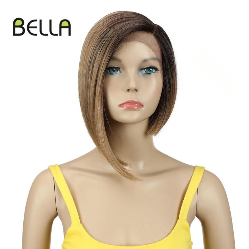 

Bella Straight Synthetic Lace Front Wig 12" Ombre 6 Color Lace Front Wig Cosplay Blonde BOB Hair Wigs For Black Women, 1b-dteal