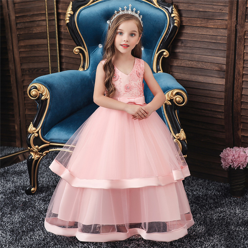 

Princess Kids Dresses For Girls Clothing Flower Party Girls Dress Elegant Long Wedding Dress For Girl Clothes T200107, Red;yellow