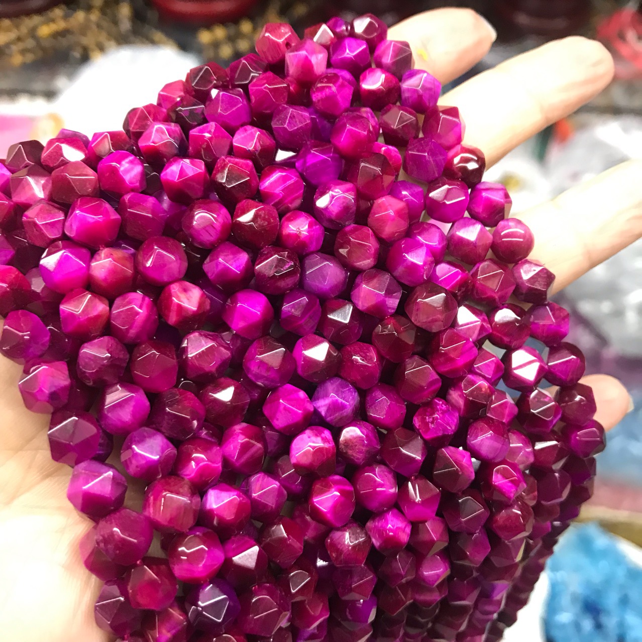 

8mm Faceted Natural Blue Tiger Eye Stone Beads Round Loose Big Section Angle Stone Beads For Jewelry Making DIY Bracelet 15''