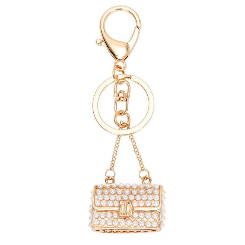 

Crystal Rhinestone Purse Keychain Keyring Key Ring Chain Bag Charm Pearl Pendant