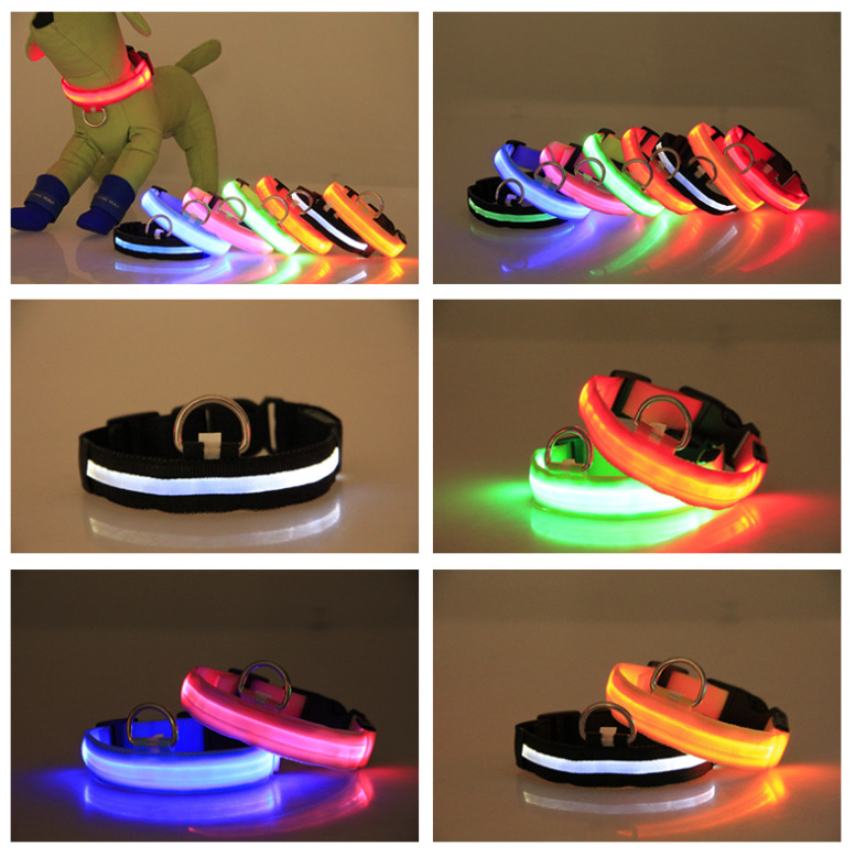 

Nylon LED Pet Dog Collar Night Safety Flashing Glow In The Dark Dog Leash,Dogs Luminous Fluorescent Collars Pet Supplies USB Rechargeable