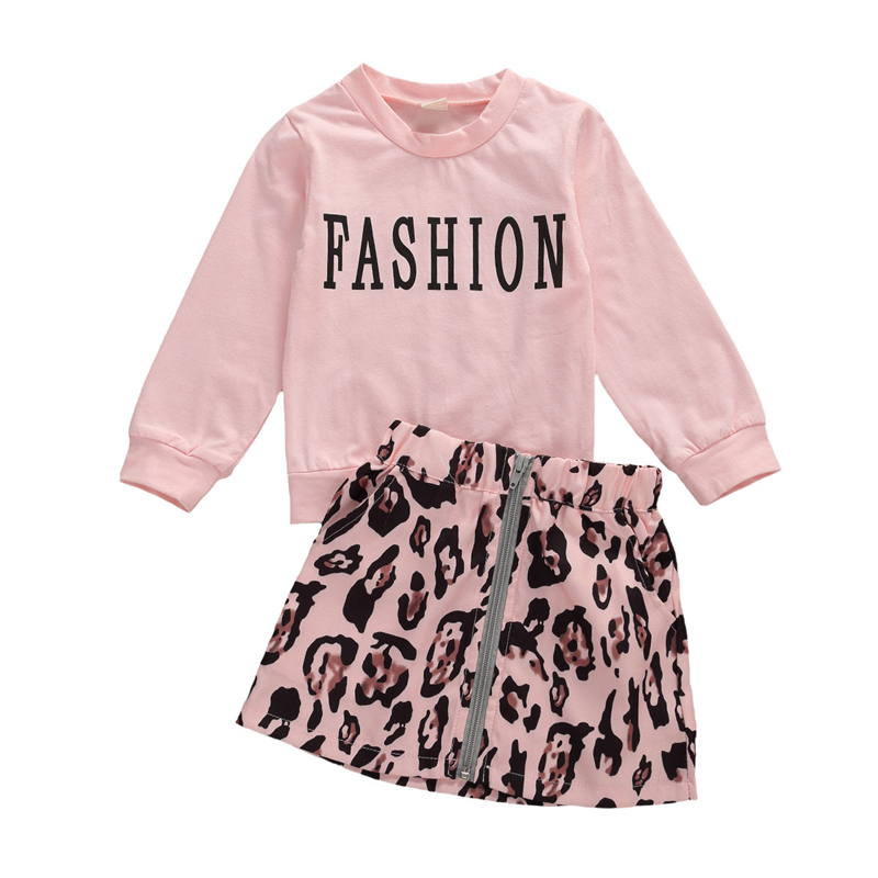 

Fashion Spring Autumn Toddler Kid Baby Girl Long Sleeve Letter Print Top Leopard A-Line Skirts Outfit Clothes Set 2PCS, As pic
