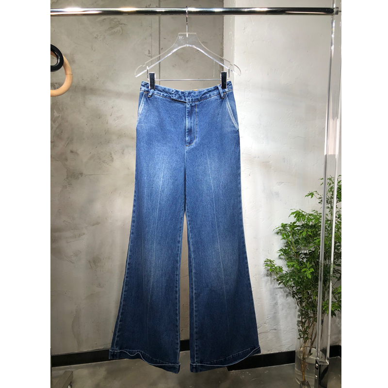 

6.29 2020 New Draped Denim Trousers Women Fashion Wide Leg Pants Loose Straight High waist Flare Pants, Blue