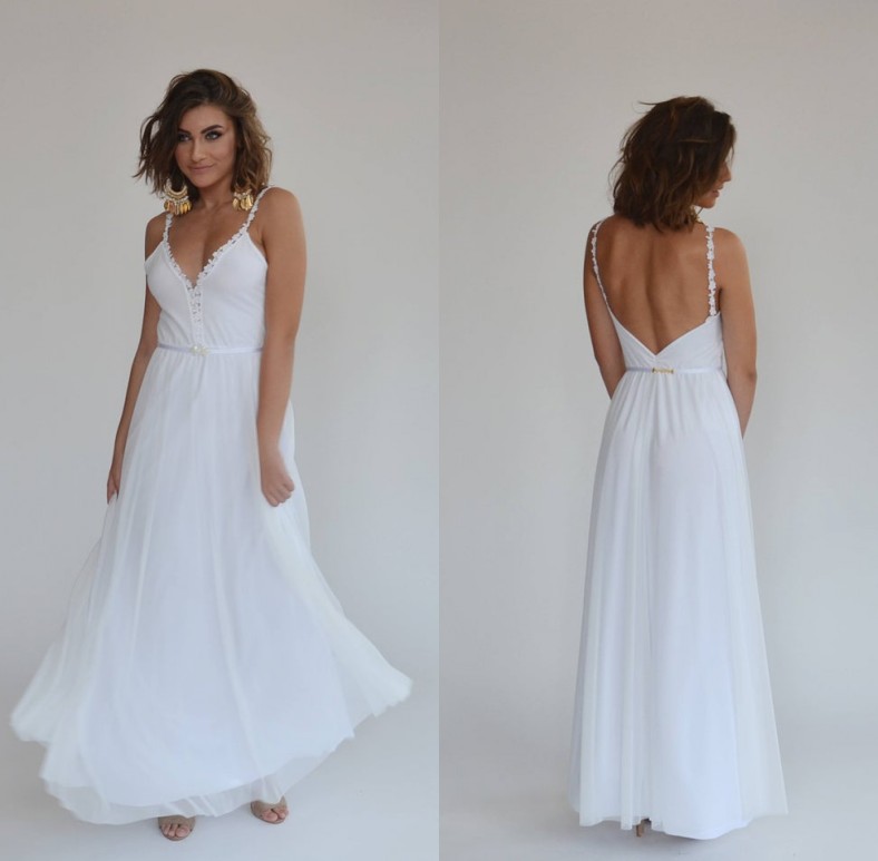 

2020 Simple Wedding Deep V Neck Spaghetti Hollow Sash Tulle A Line Bridal Gowns Floor Length Vestidos De Novia, Light sky blue