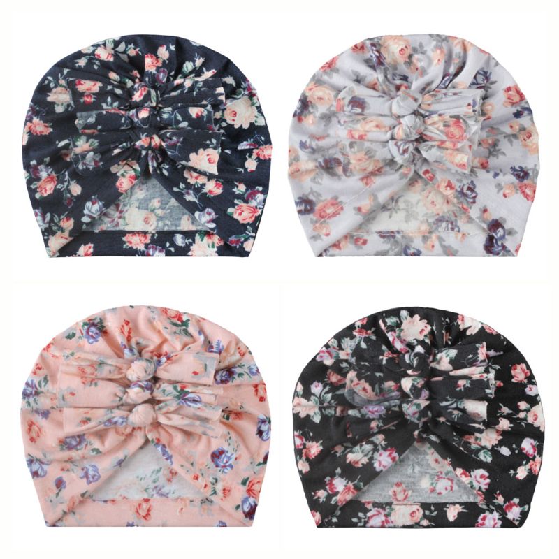 

Beanie Cap 4Pcs Baby Bow Turban Hat Infant Boys Girls Photography Props Kids Beanie Cap, 4 pcs