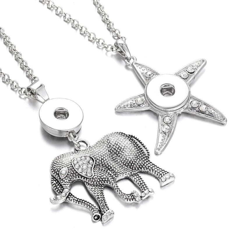 

Chains 2021 Snap Jewelry Crystal Starfish Elephant Pendant Necklace Fit 18mm Button Women Necklaces
