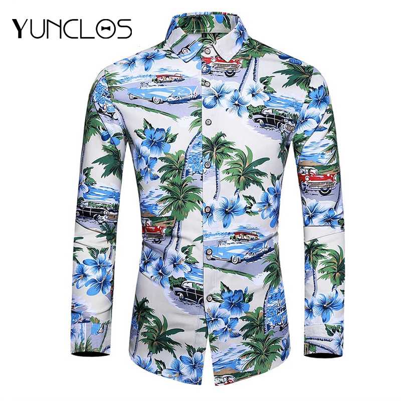 

YUNCLOS Men's Lapel Shirt Casual Fit Floral Printed Men Shirts For Four Seasons New Fashion Style Breathable Masculine - 7XL, As shown