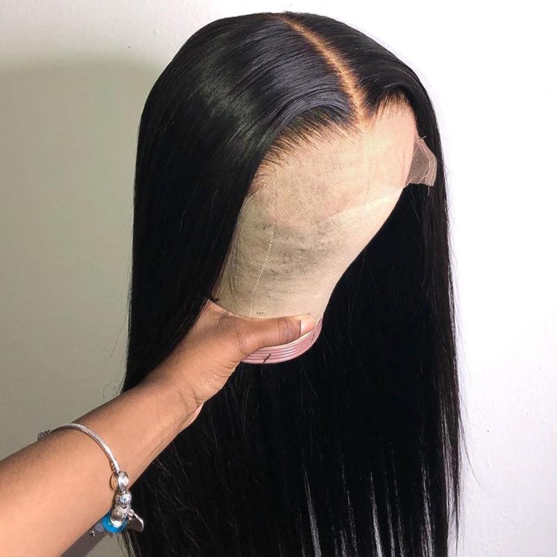 

150% Straight Lace Front Human Hair Wigs For Women Pluck Natural Black Remy Brazilian 13x4 MiddleRatio Bleached Knots Slove Hair, As pic