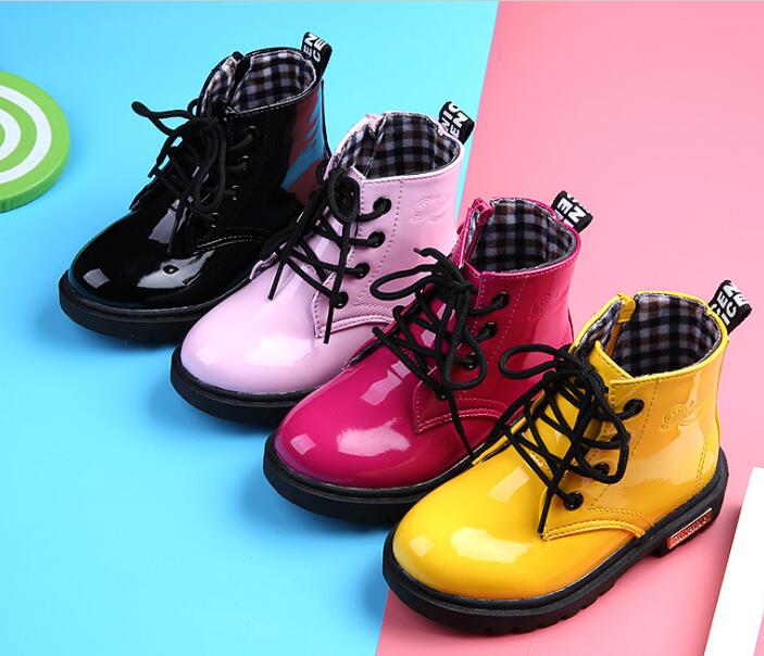 

New Children Shoes PU Leather Waterproof leather boots Kids leather shoes Girls Boys Rubber Boots Fashion Sneakers
