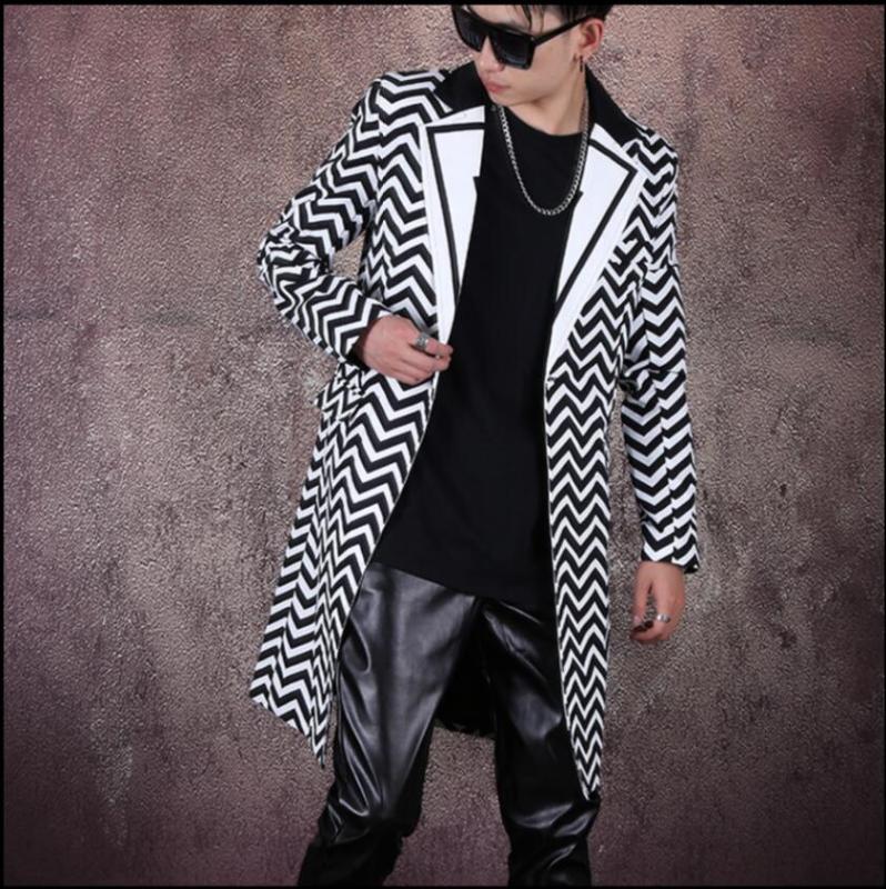 

Custom Made Men Blazers Suit Printed suit stitching mid-length big-name style jacket male hair stylist, Black