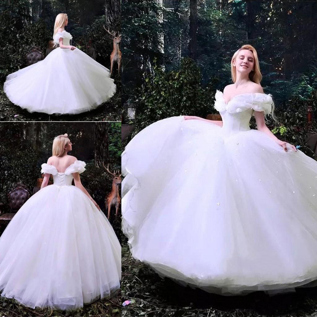 2019 White Ball Gown Corset Wedding Dresses Off Shoulder