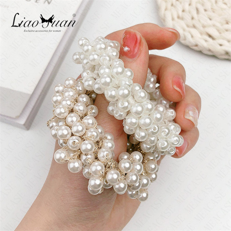 

Woman Elegant Pearl Hair Ties Beads Girls Scrunchies Rubber Bands Ponytail Holders Hair Accessories Elastic Hair Band Rope Headress D62307, 6 colors to choose;pls list