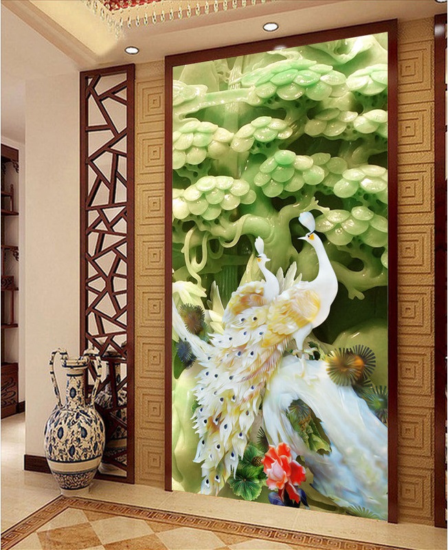 

WDBH 3d wallpaper custom photo Chinese jade carving peacock flower porch home decor living room 3d wall muals wall paper for walls 3 d, Non-woven