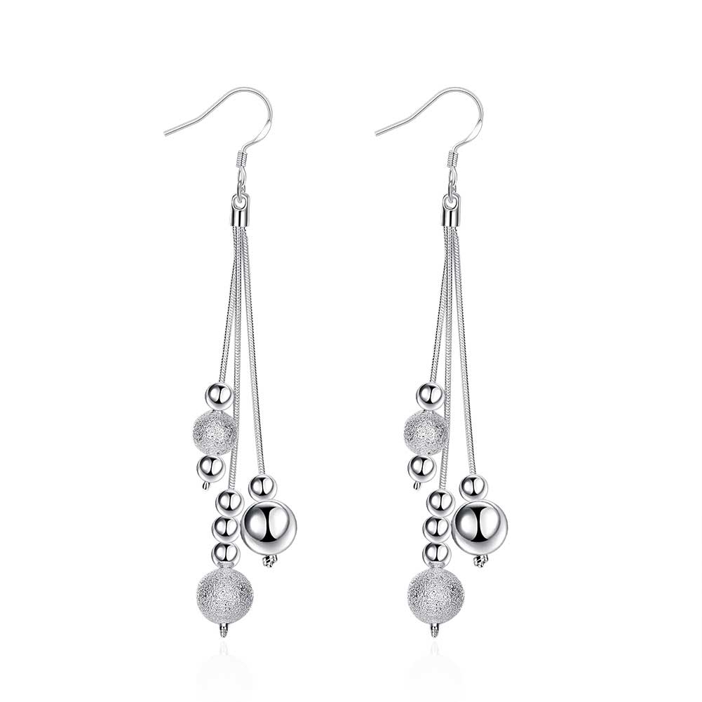

Fashionable Earrings Three-line Multi-bead Silver Plated Drop Shaped Simple Long Dangle & Chandelier Earring S925 Silver Prom Gift POTALA006