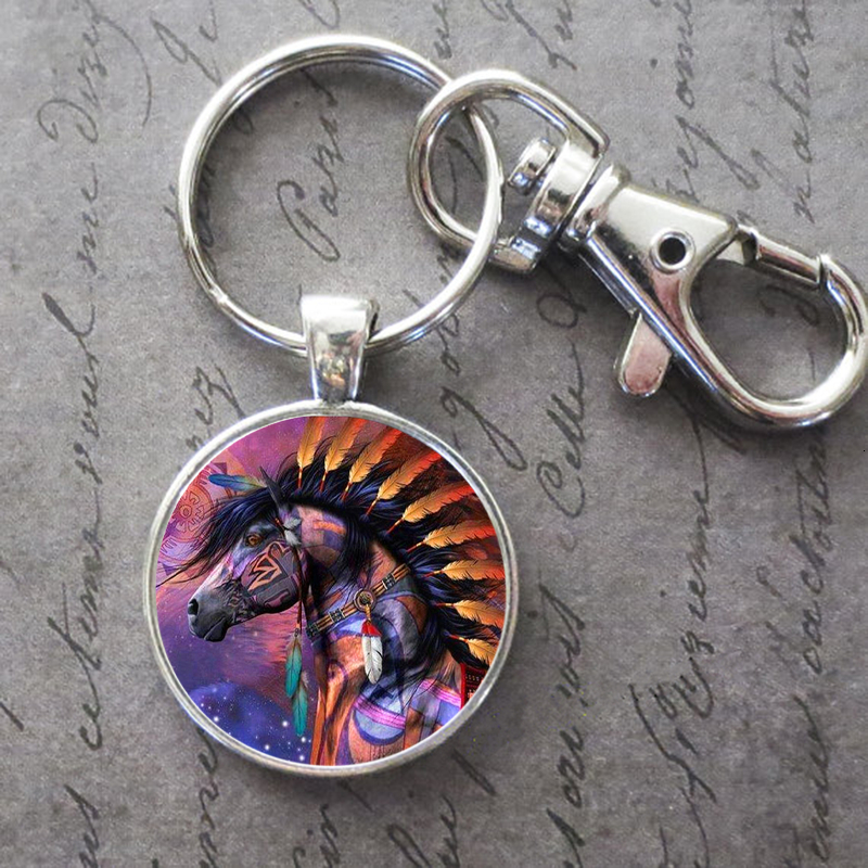 

Ancient Indian Horse Key Ring Key Chain Buckle Glass Crystal Pendant Birthday Festival Anniversary Gift Jewelry Accessories