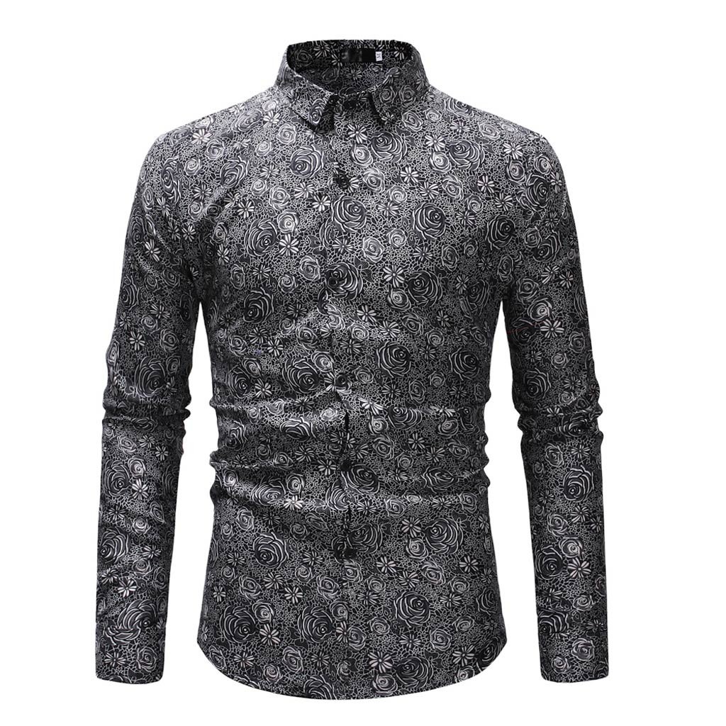 2019 printemps hommes chemise imprimé fleuri à manches longues homme chemise décontractée costaud Muscle basique hommes Blouse t-shirt haut