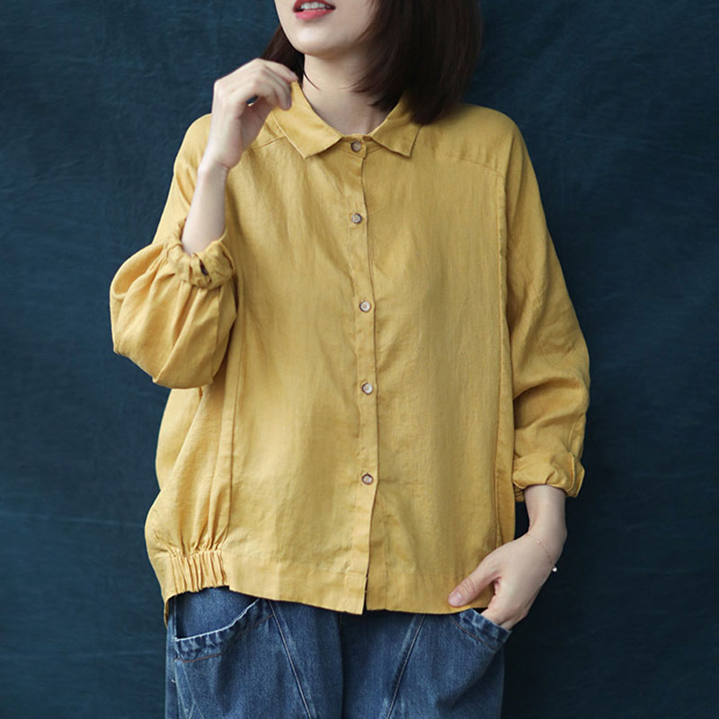 

Johnature Spring Solid Color Turn-down Collar Long Sleeve Irregular Shirt 2020 New Loose Leisure Single Breasted Women Shirts, Pink
