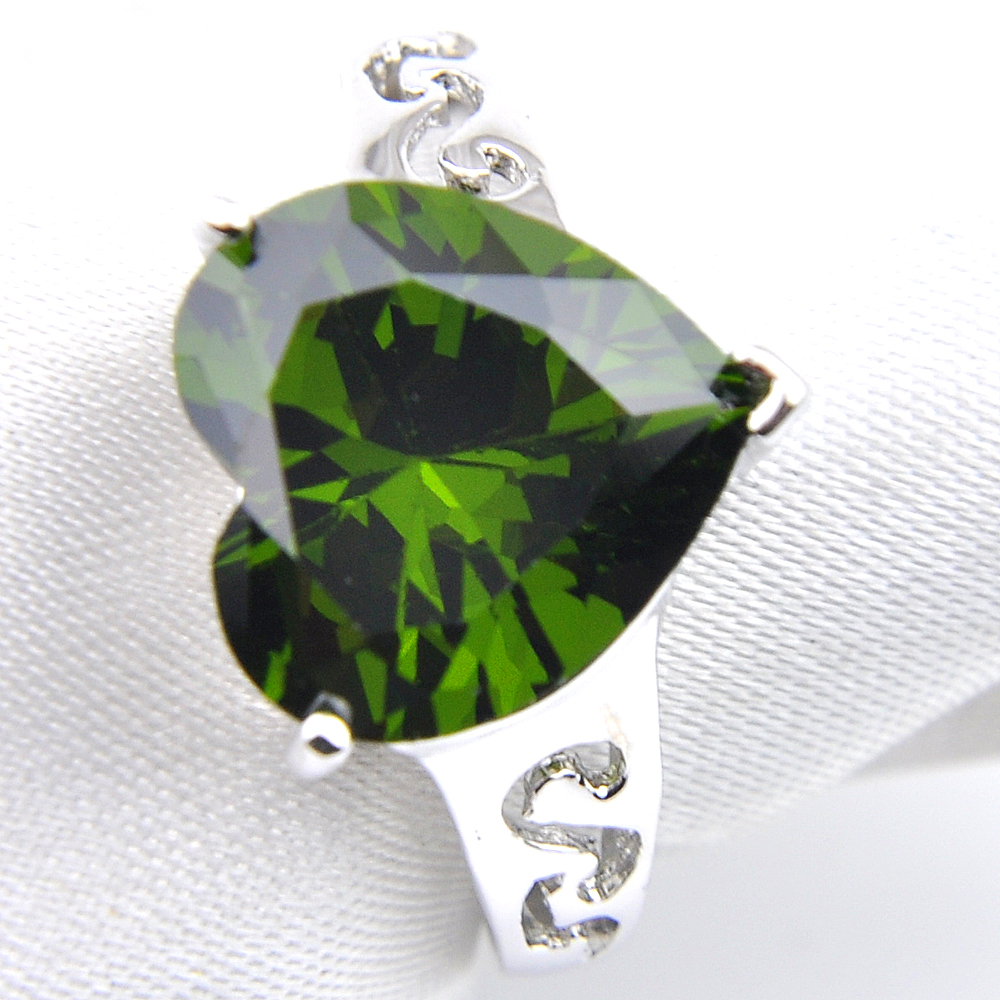 

Luckyshine 6PCS/LOT Holiday Jewelry Gift Love Heart Green olive Cubic Zirconia Gemstone 925 Sterling Silver Plated Ring For Women