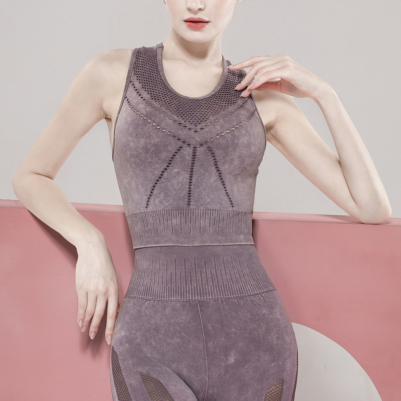 

Sports Bra Seamless Hollow Sports Bra Running Underwear Female Tight Fitness Vest Top Sleeveless High Elastic Yoga Suit, Purple