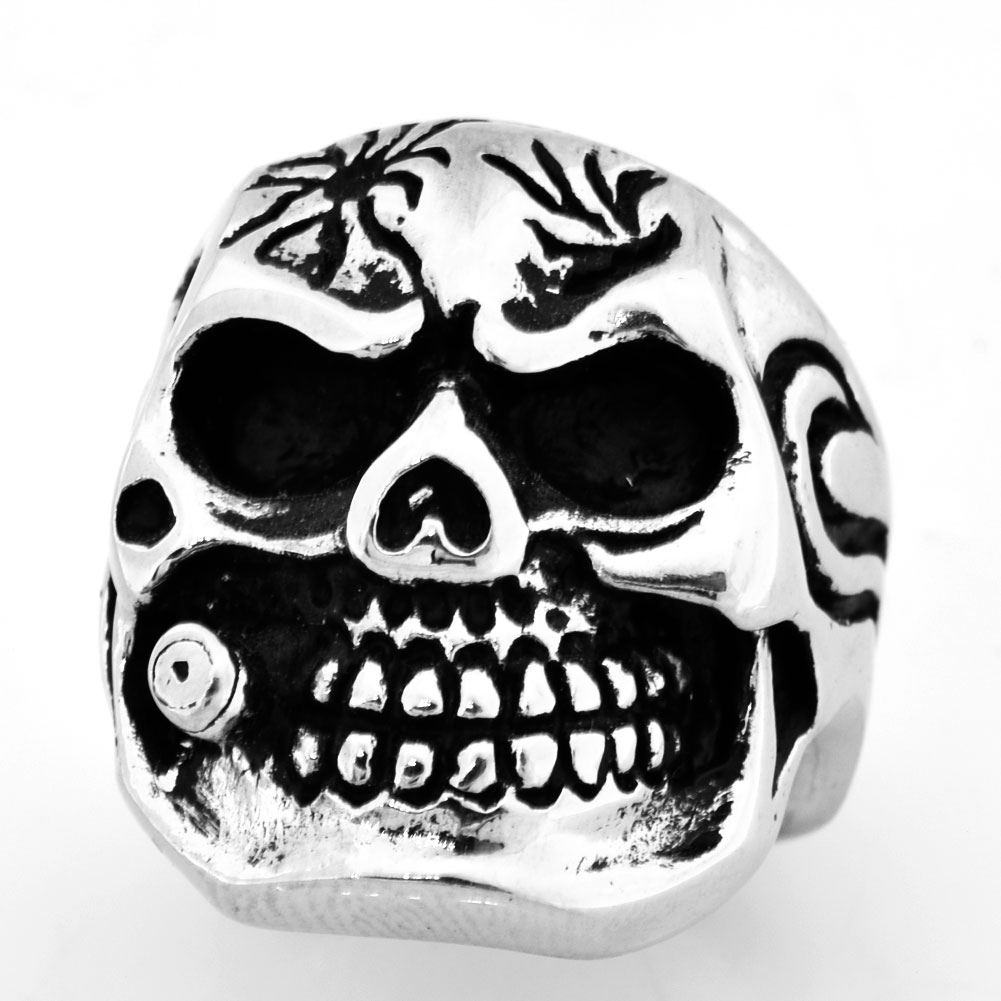

FANSSTEEL STAINLESS STEEL punk vintage mens womens JEWELRY SPIDER CIGARETTE SMOKING SKULL RING MEDALLION RING BIKER RING FSR09W05
